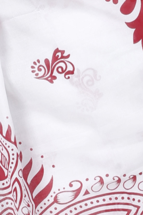 White Pure Cotton Teba Printed Handloom Saree (1261)